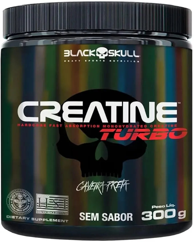 Pote Black Skull Creatine Turbo 300g sem sabor
